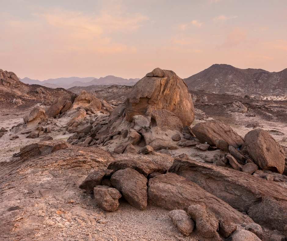landscape photo of the moon valley mountains near jeddah