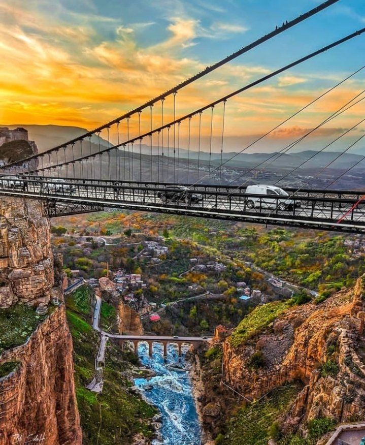 Sidi M'Cid bridge at sunset above the Rhumel river and green valley of Constantine