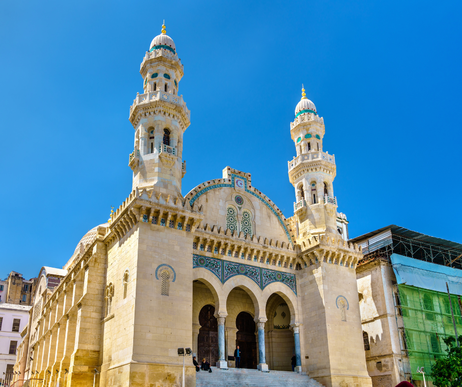 Ketchaoua Mosque in Algiers with its twin minarets and tiled arches