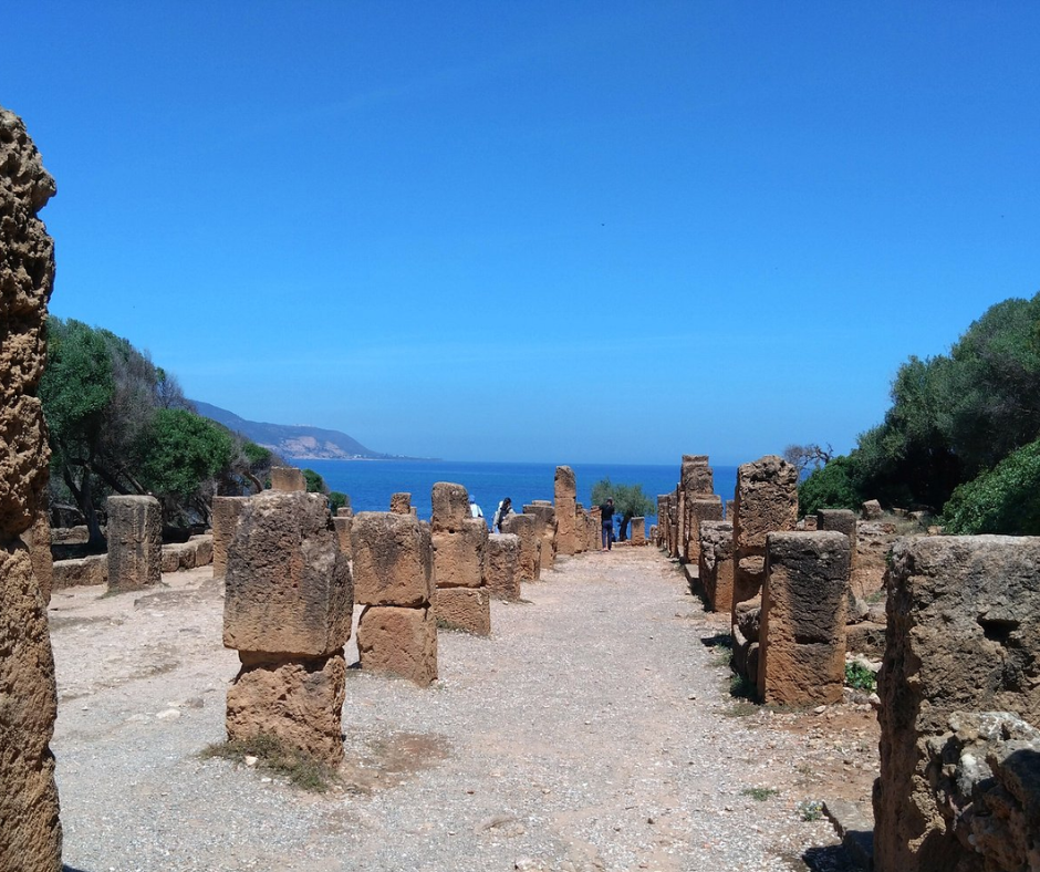 Roman paved way and ruins at Tipaza leading toward the sea