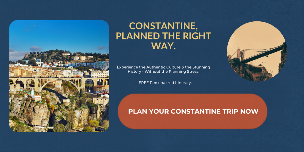 Banner to plan a Constantine trip, with the old town and its bridges above the gorge
